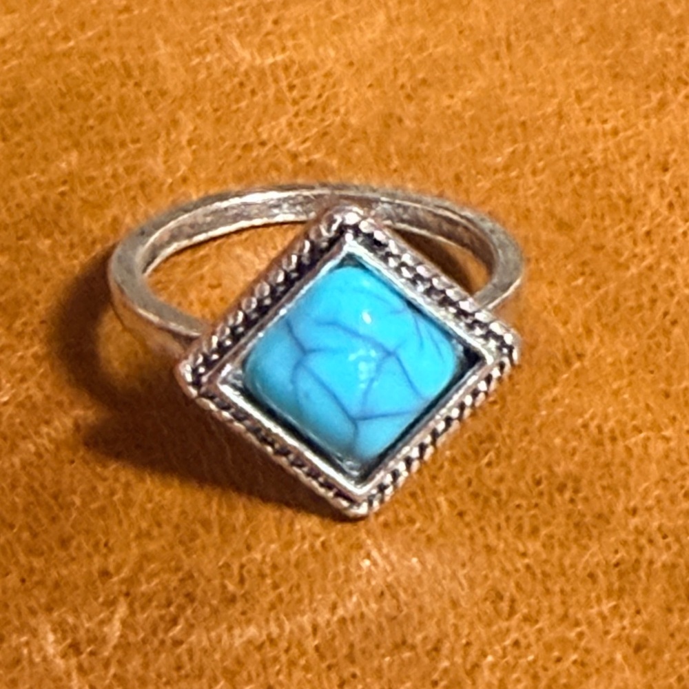 Sterling Silver Turquoise Square Statement Ring - Blue